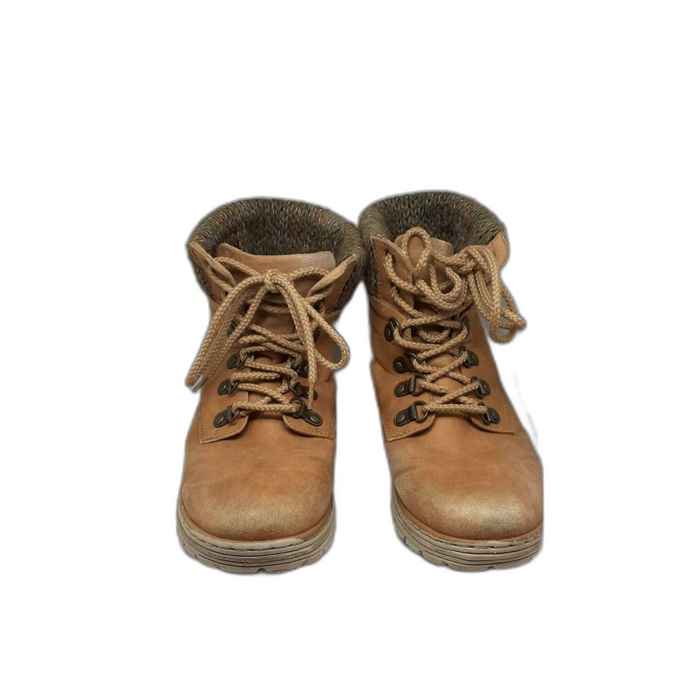 Women’s Tan Brown Lace Up Winter Ankle Boots Size 6.5 Used #382